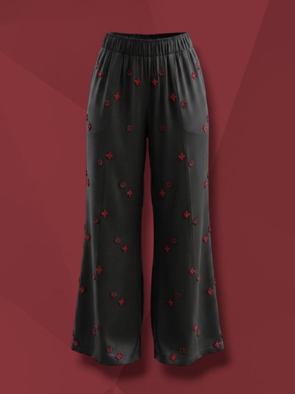 Johnny Was Workshop Embroidered Silk Blend High Rise Wide Elastic Pull On‎ Pants